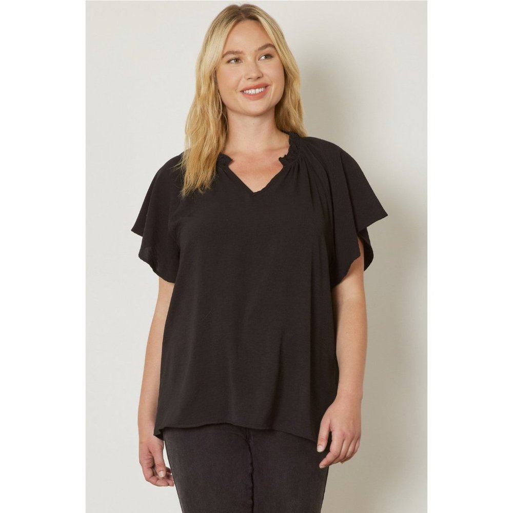 Entro Ruffled Flutter Sleeve Blouse, Black - Picture 2 of 7